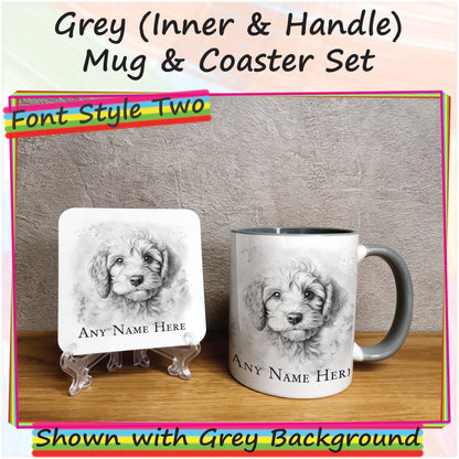 Custom Dog Mug, Personalised Sketched Cockapoo Mug & Coaster Set