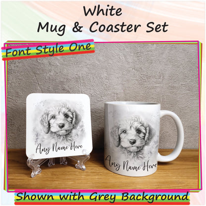 Personalised Sketched Cockapoo Mug & Coaster Set