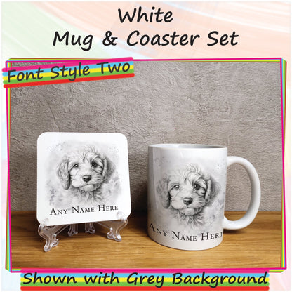 Personalised Sketched Cockapoo Mug & Coaster Set