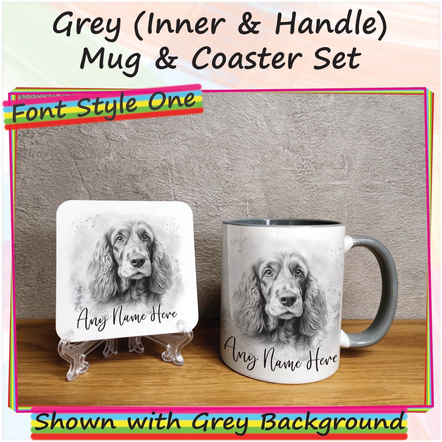 Custom Cocker Spaniel Mug & Coaster Set, Personalised Sketched Dog Mug