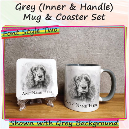 Personalised Cocker Spaniel Mug & Coaster Set, Custom Sketched Dog Mug