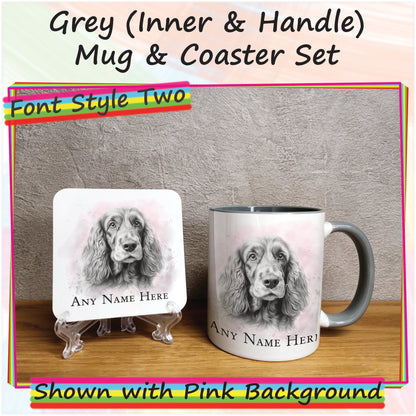 Personalised Sketched Cocker Spaniel 11oz Ceramic Mug & Coaster Set