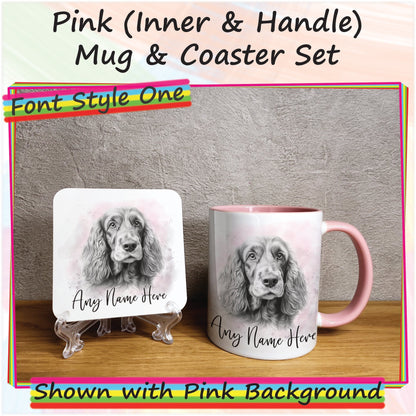 Personalised Sketched Cocker Spaniel 11oz Ceramic Mug & Coaster Set