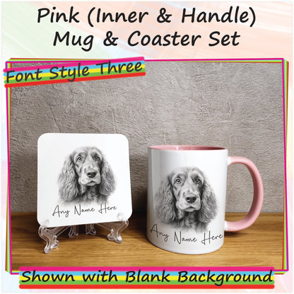 Custom Cocker Spaniel Mug & Coaster Set, Personalised Sketched Dog Mug