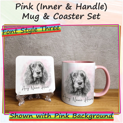 Personalised Cocker Spaniel Mug & Coaster Set, Custom Sketched Dog Mug