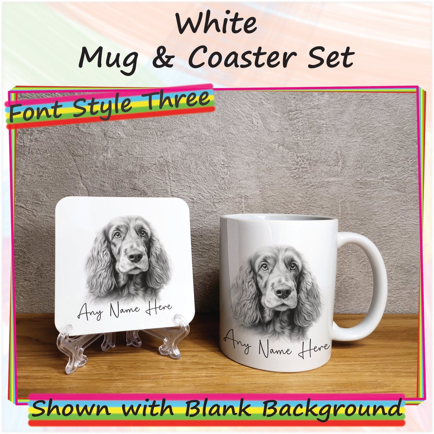 Personalised Cocker Spaniel Mug & Coaster Set, Custom Sketched Dog Mug