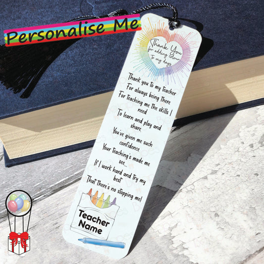 Thank You Teacher Personalised Bookmark