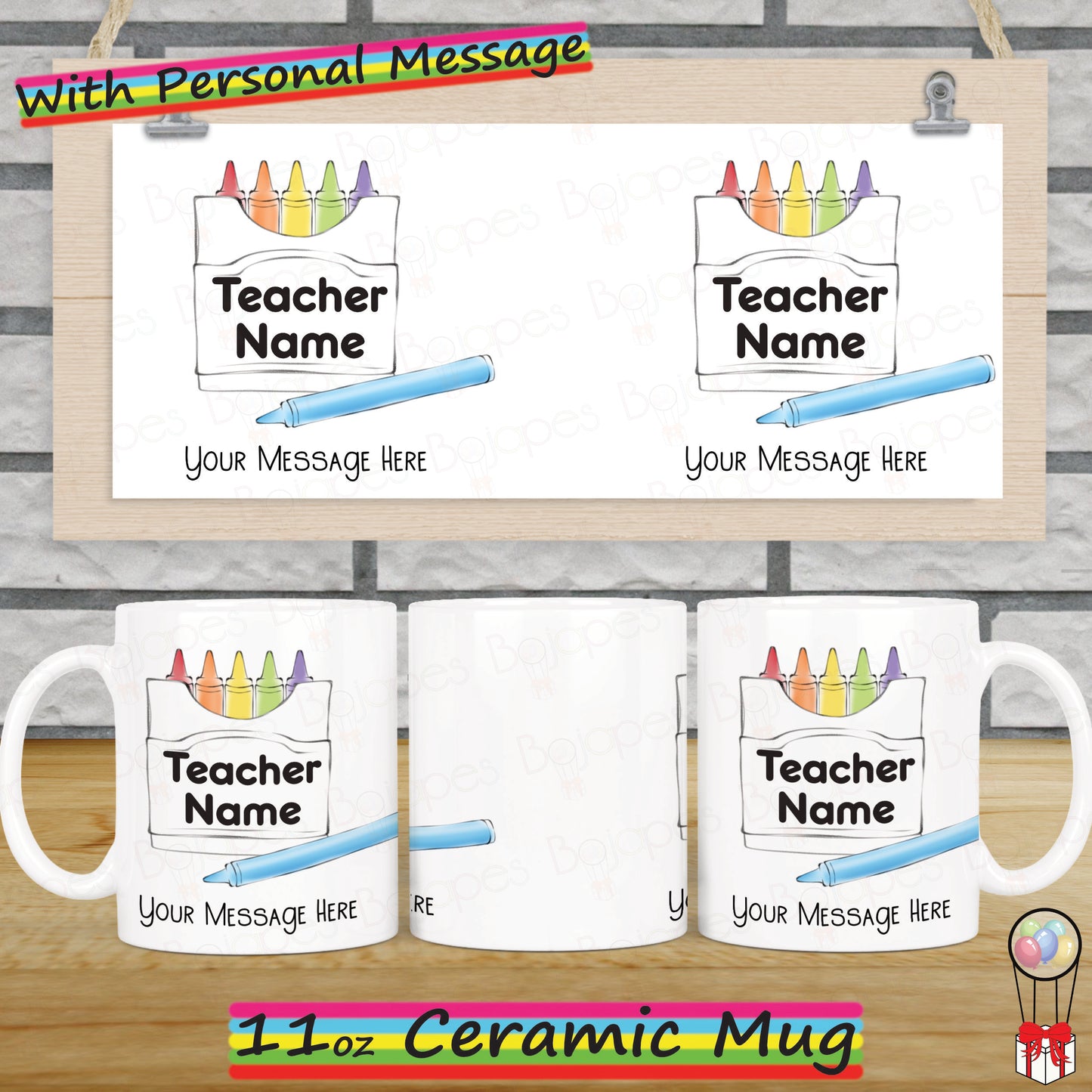 Thank You Teacher Crayon Personalised Mug