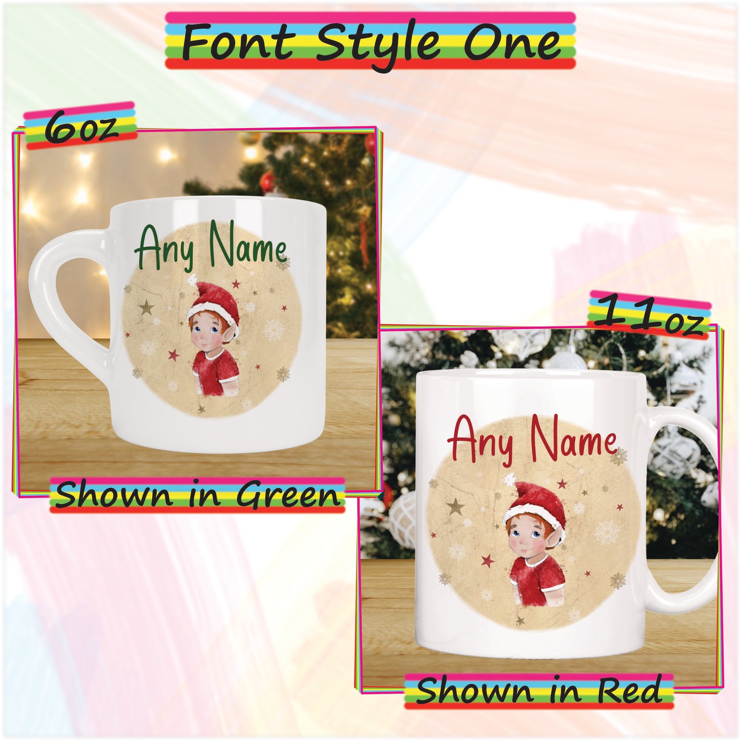 Elf Boy Christmas Mug for Kids - Hot Chocolate Mug with Name