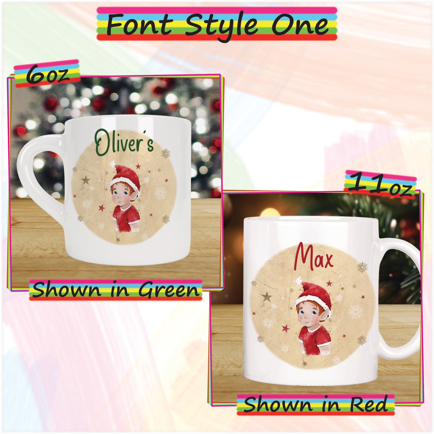 Elf Boy Christmas Mug for Kids - Hot Chocolate Mug with Name