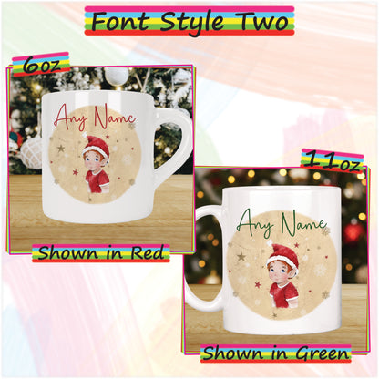 Elf Boy Christmas Mug for Kids - Hot Chocolate Mug with Name