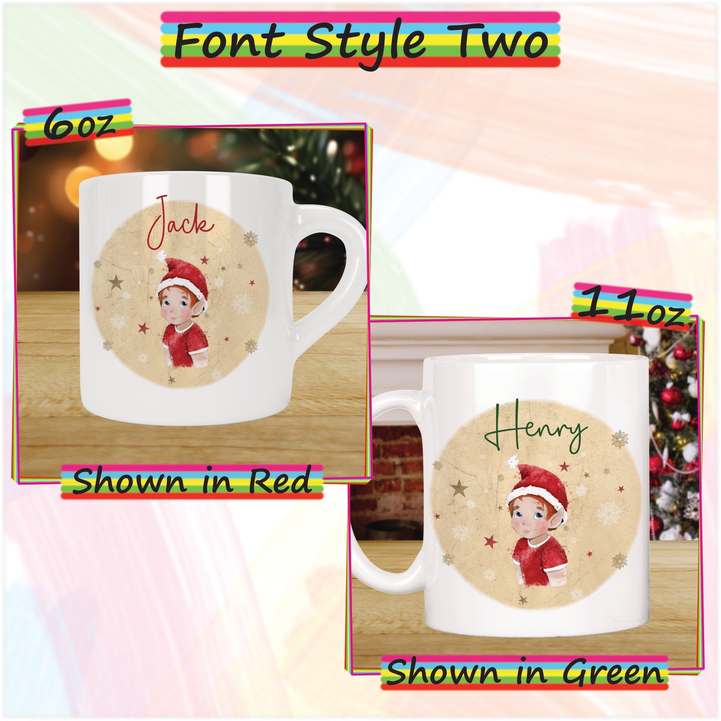 Elf Boy Christmas Mug for Kids - Hot Chocolate Mug with Name