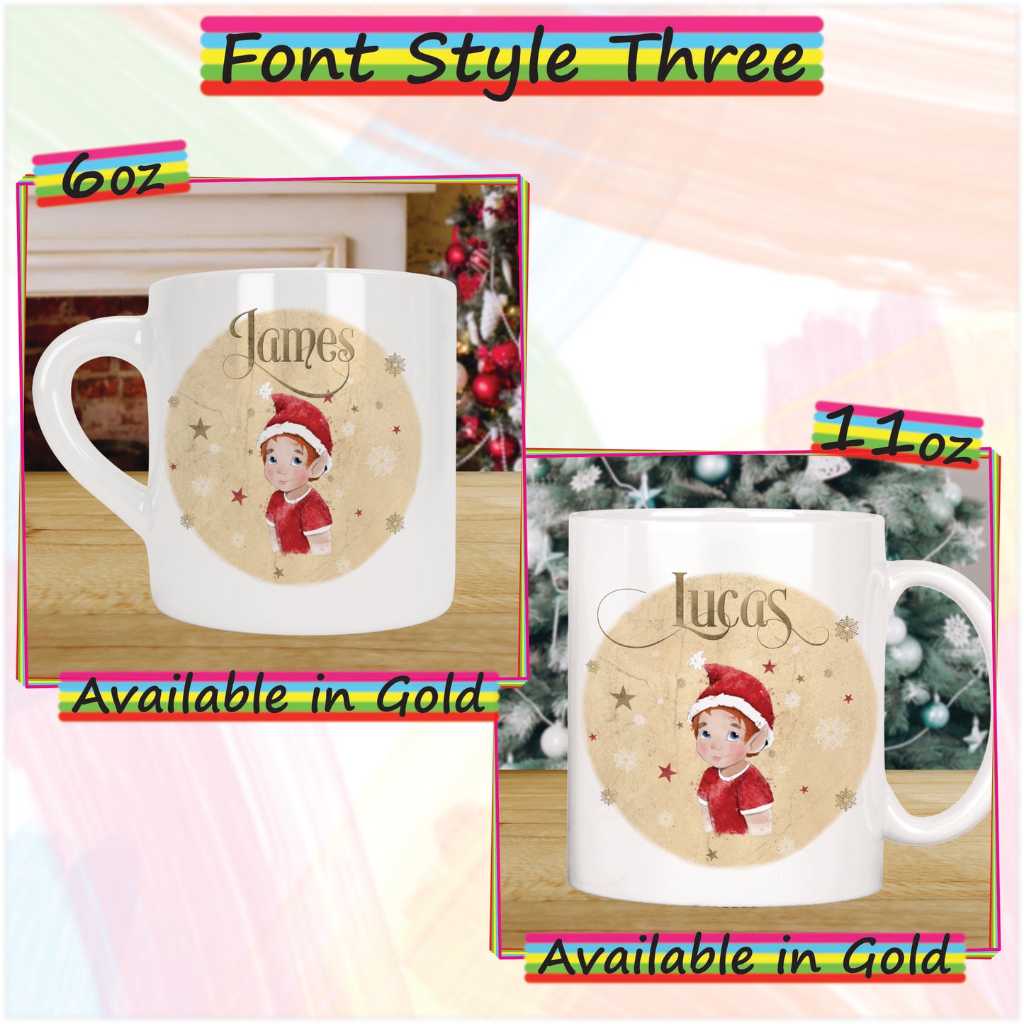 Elf Boy Christmas Mug for Kids - Hot Chocolate Mug with Name