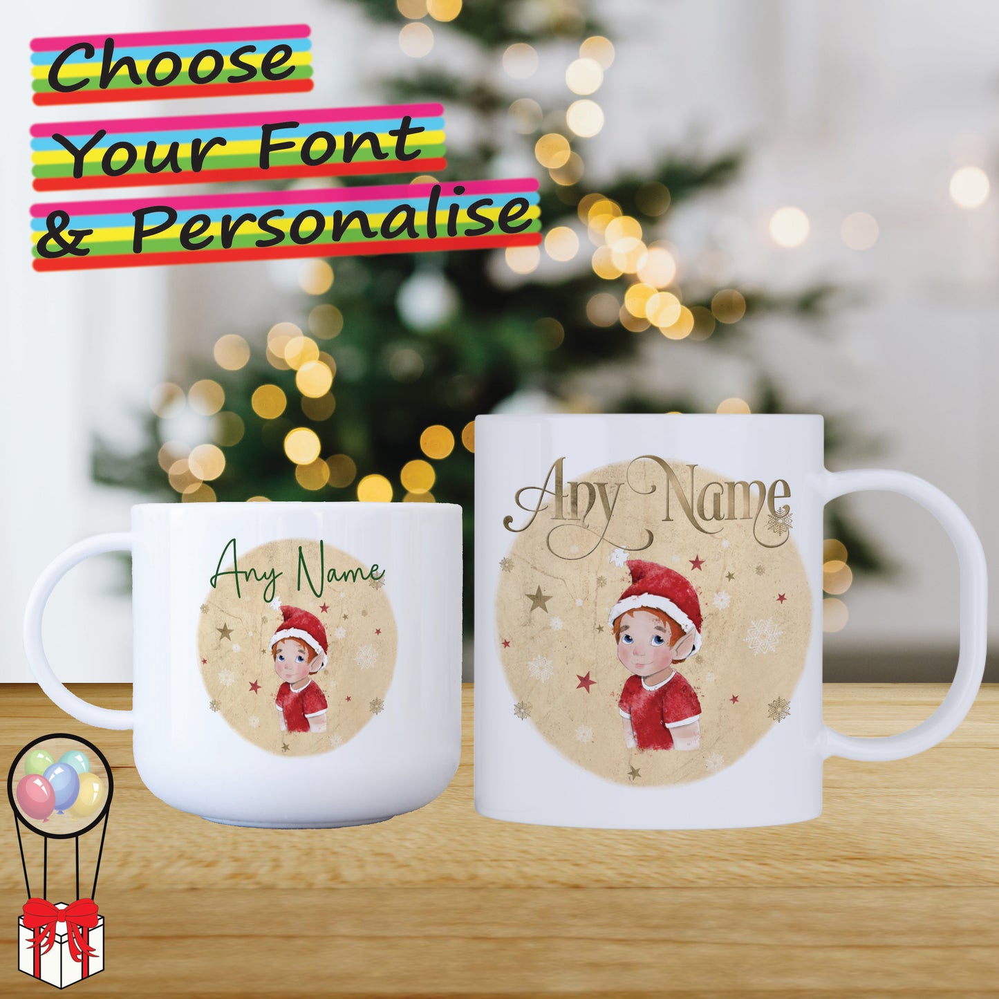 Elf Boy Unbreakable Christmas Mug for Kids - Hot Chocolate Mug with Name