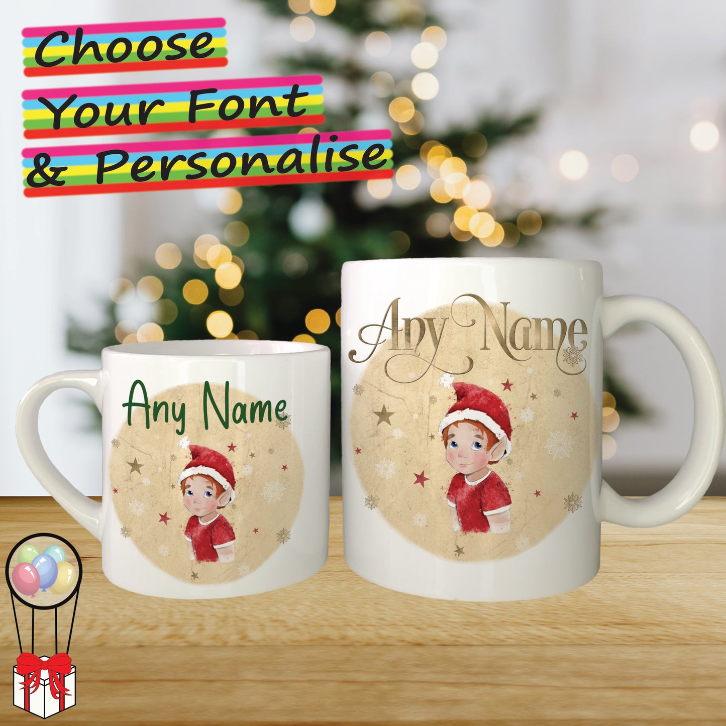 Elf Boy Christmas Mug for Kids - Hot Chocolate Mug with Name