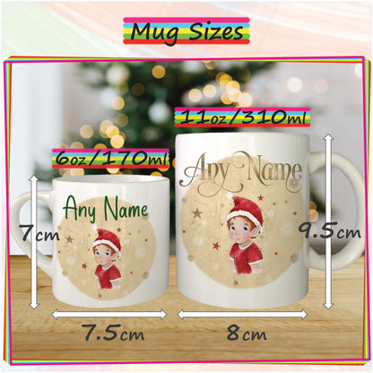 Elf Boy Christmas Mug for Kids - Hot Chocolate Mug with Name