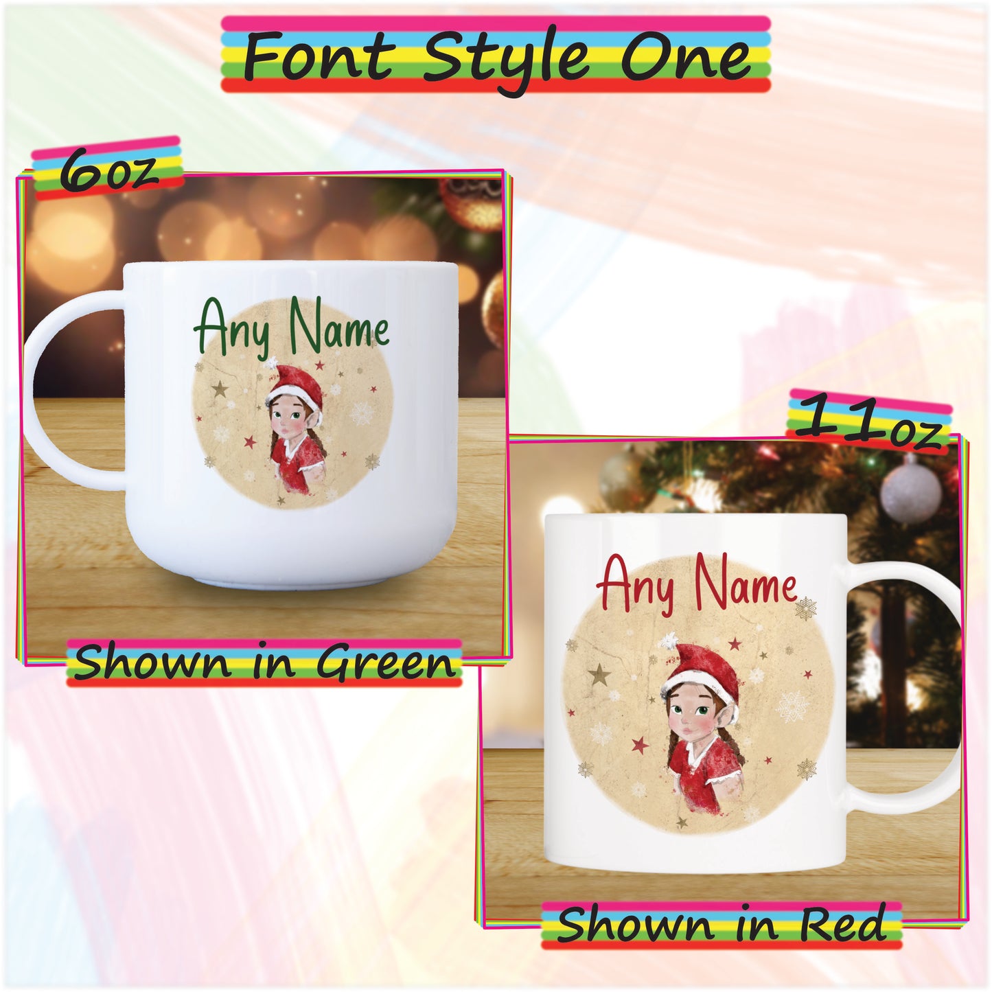 Elf Girl Unbreakable Christmas Mug for Kids - Hot Chocolate Mug with Name