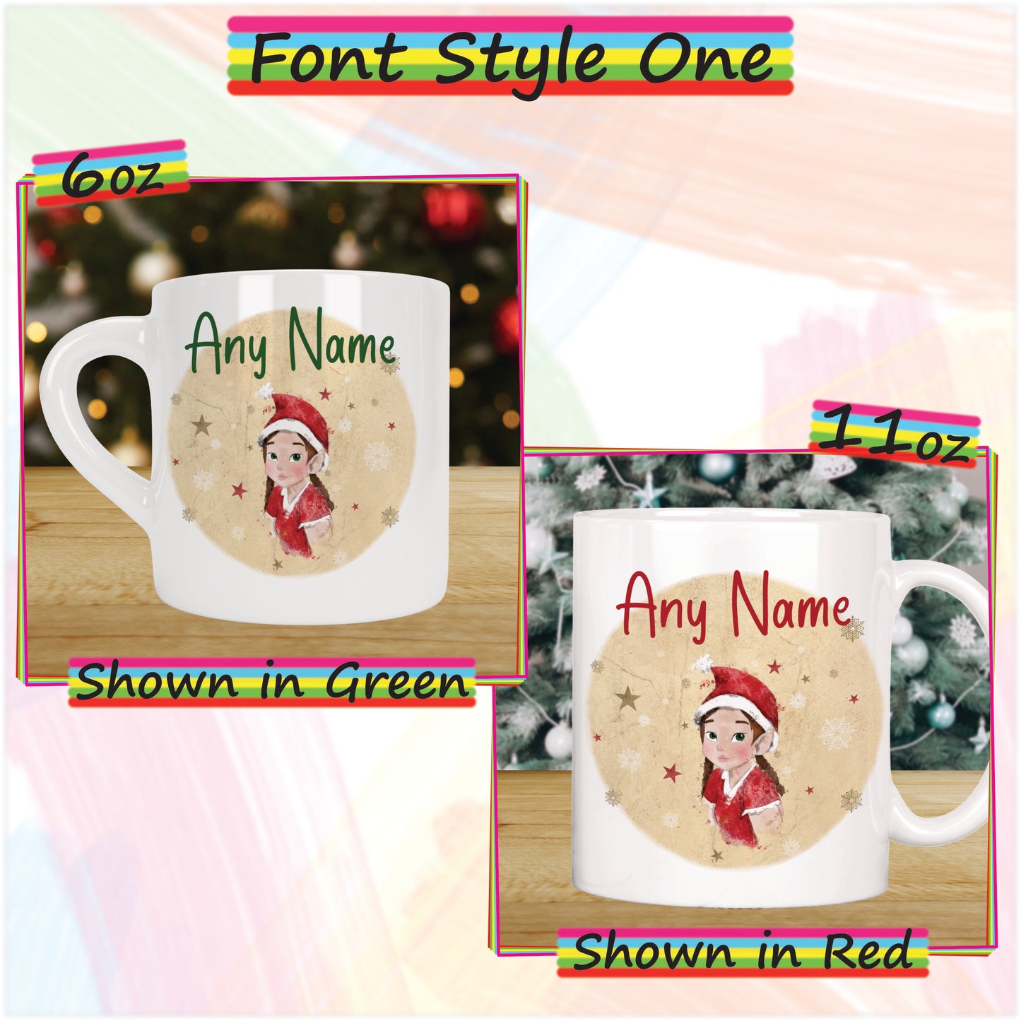 Elf Girl Christmas Mug for Kids - Hot Chocolate Mug with Name