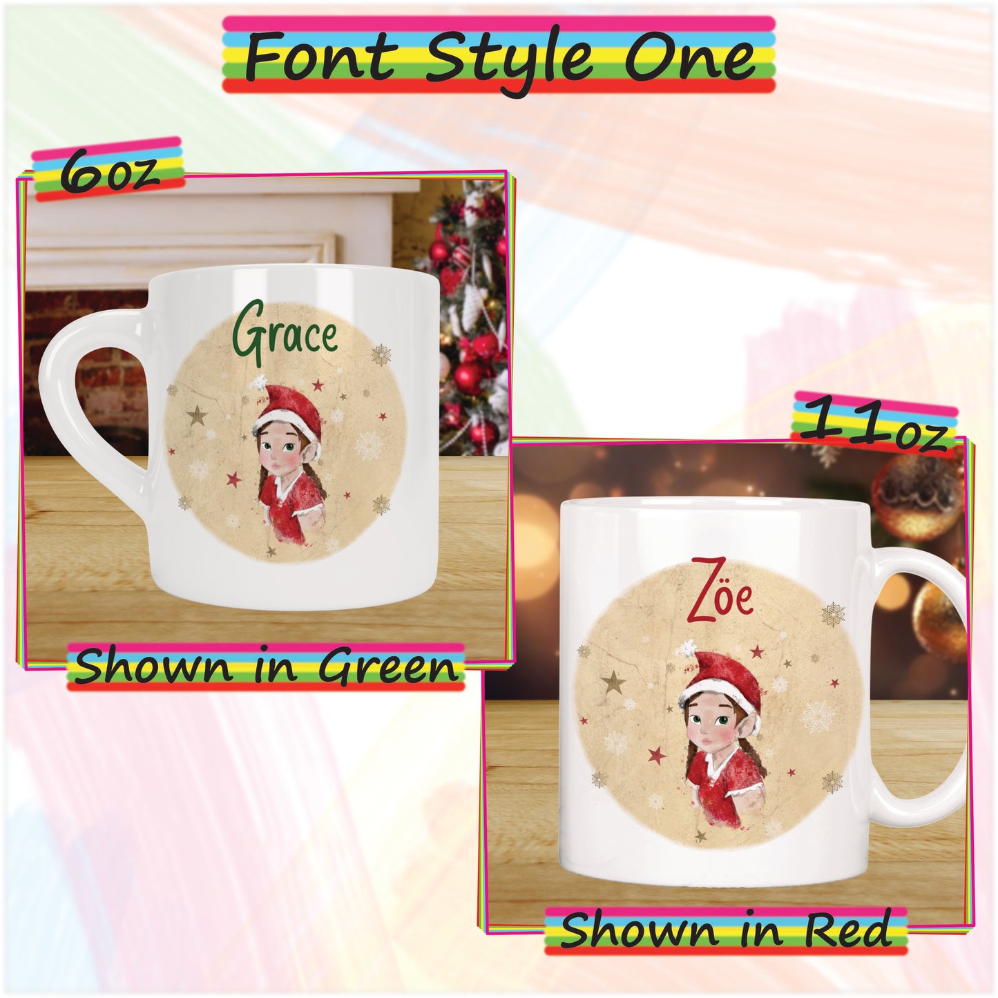 Elf Girl Christmas Mug for Kids - Hot Chocolate Mug with Name