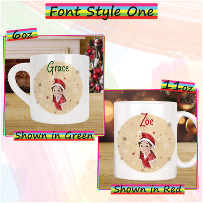 Elf Girl Christmas Mug for Kids - Hot Chocolate Mug with Name