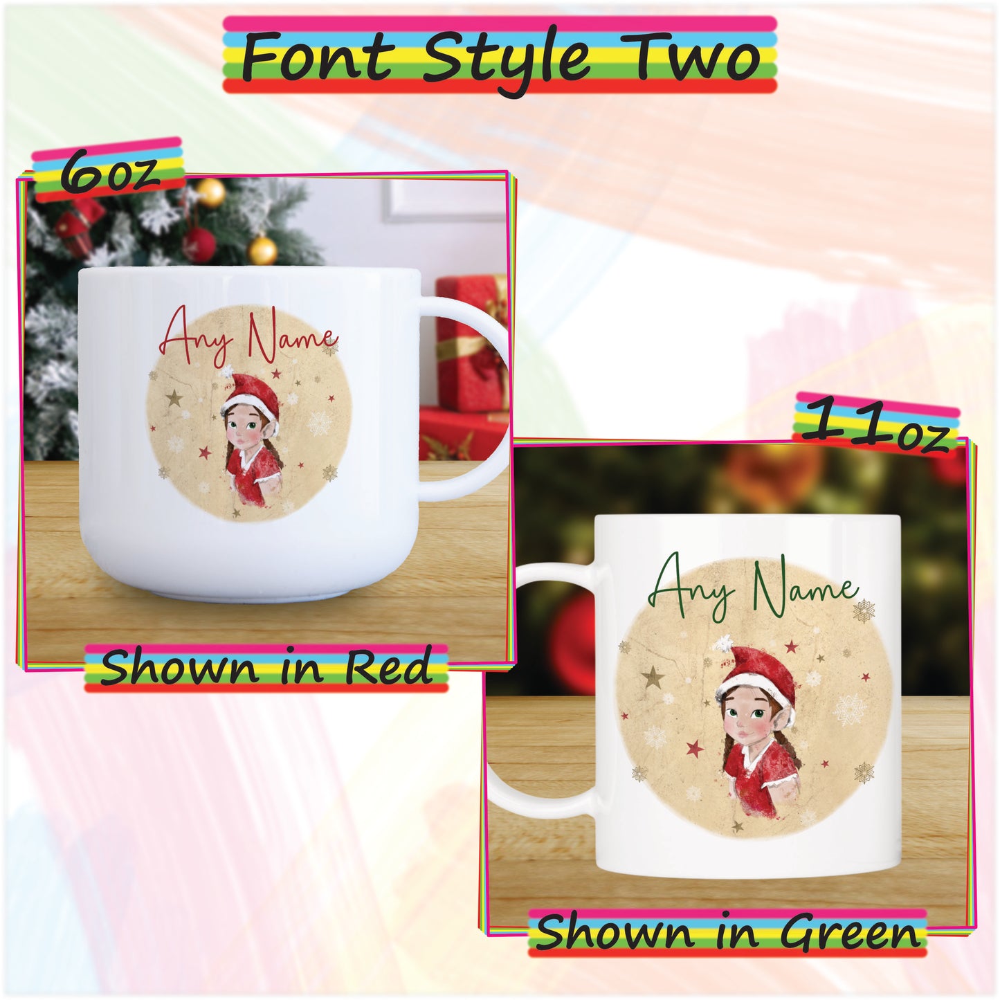 Elf Girl Unbreakable Christmas Mug for Kids - Hot Chocolate Mug with Name