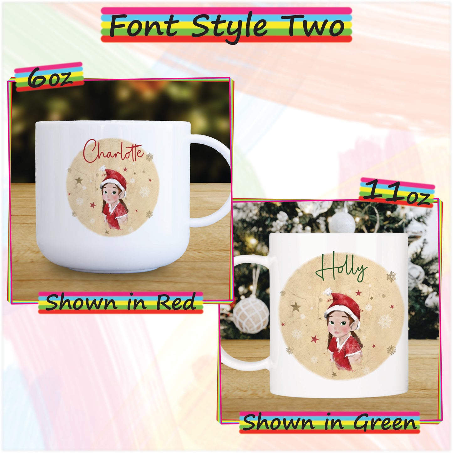 Elf Girl Unbreakable Christmas Mug for Kids - Hot Chocolate Mug with Name