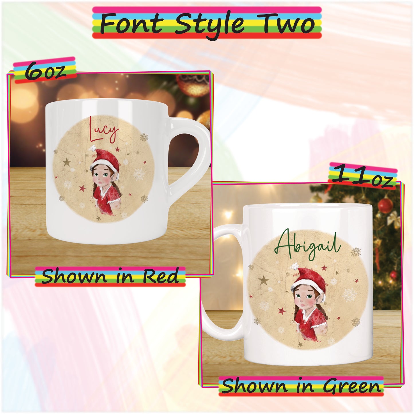 Elf Girl Christmas Mug for Kids - Hot Chocolate Mug with Name