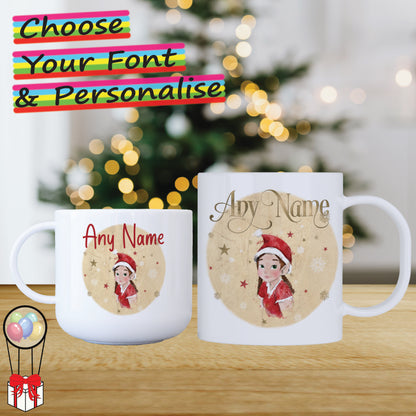 Elf Girl Unbreakable Christmas Mug for Kids - Hot Chocolate Mug with Name