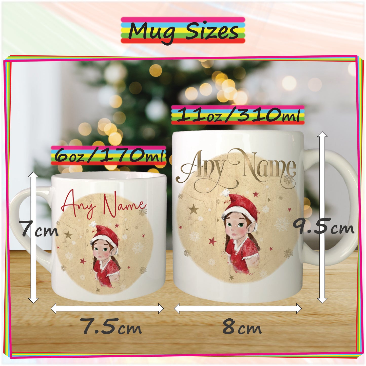 Elf Girl Christmas Mug for Kids - Hot Chocolate Mug with Name