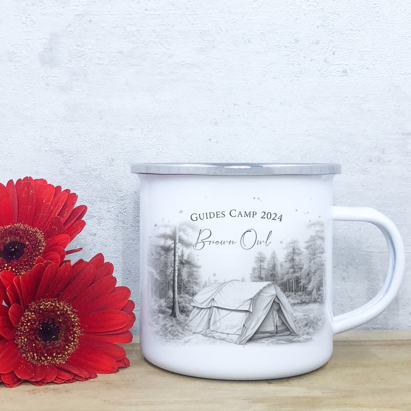 Personalised Enamel Camping Mug - Custom Traditional Tent Metal Tin Mug