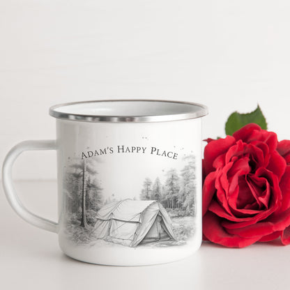 Personalised Enamel Camping Mug - Custom Traditional Tent Metal Tin Mug