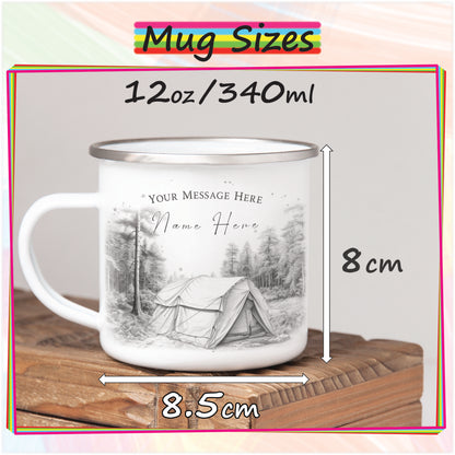 Personalised Enamel Camping Mug - Custom Traditional Tent Metal Tin Mug