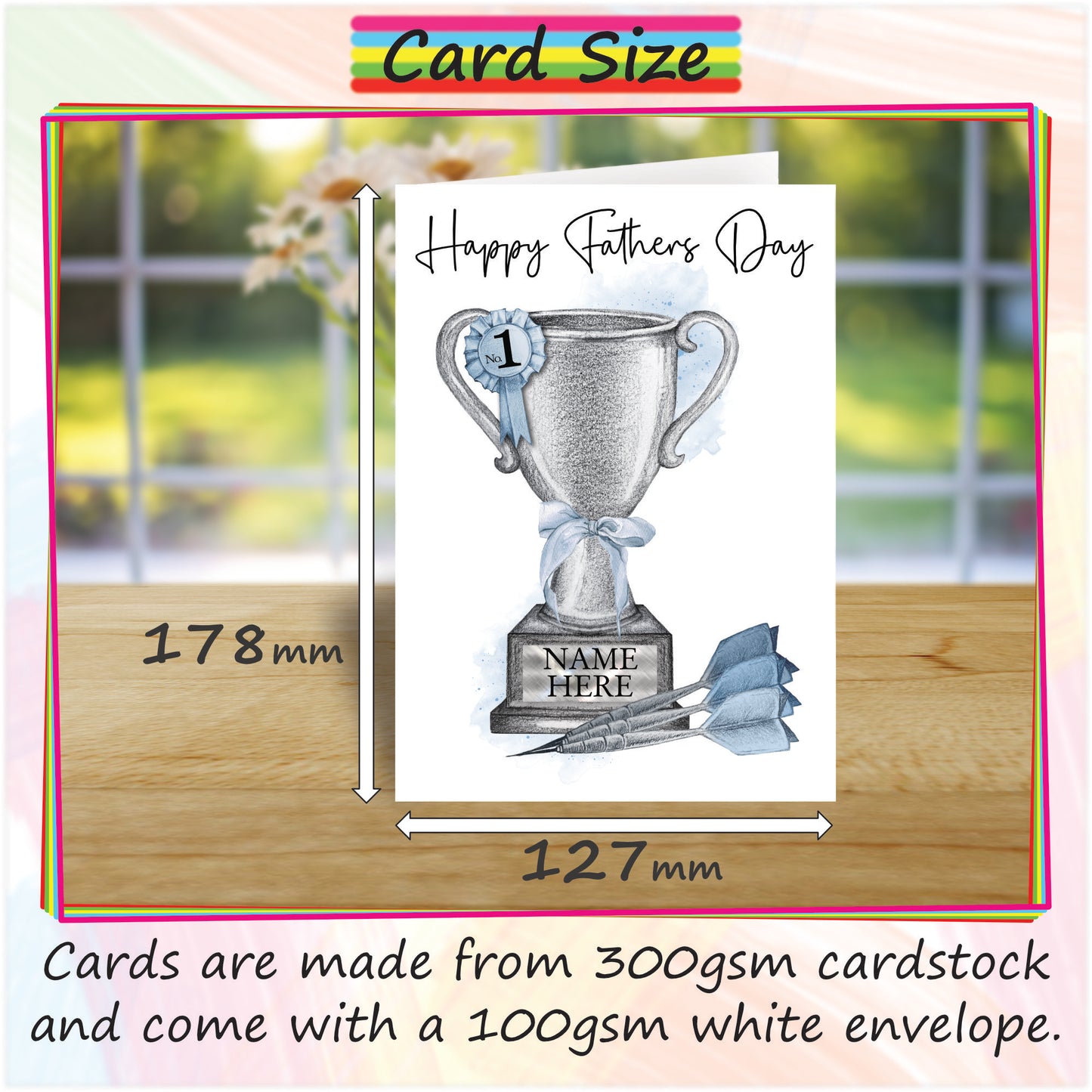 Personalised Fathers Day Card For Darts Fan - Dart Trophy Card for Dad