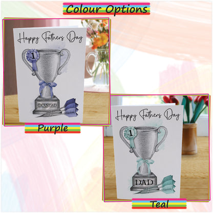 Personalised Fathers Day Card For Darts Fan - Dart Trophy Card for Dad