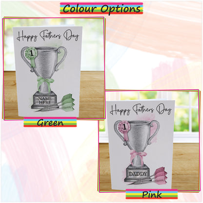 Personalised Fathers Day Card For Darts Fan - Dart Trophy Card for Dad