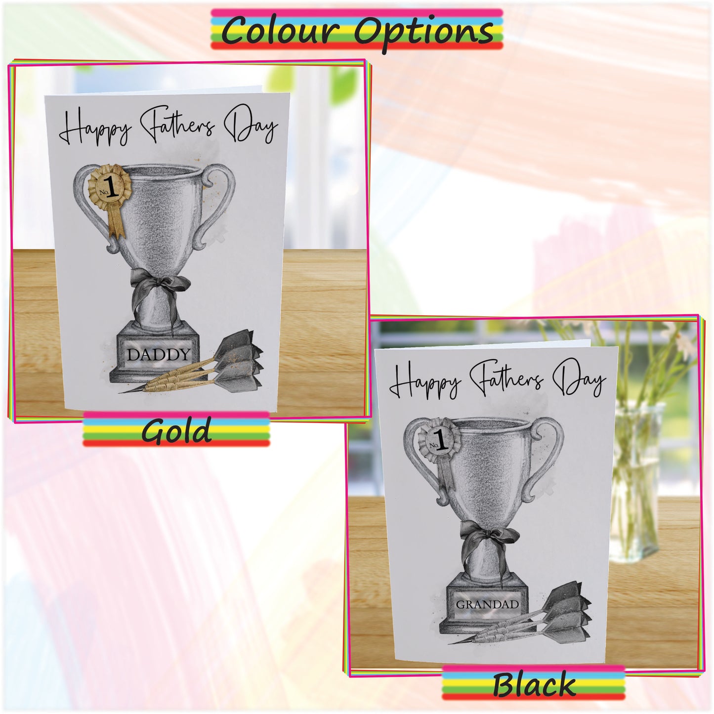 Personalised Fathers Day Card For Darts Fan - Dart Trophy Card for Dad