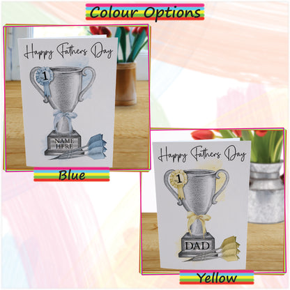 Personalised Fathers Day Card For Darts Fan - Dart Trophy Card for Dad