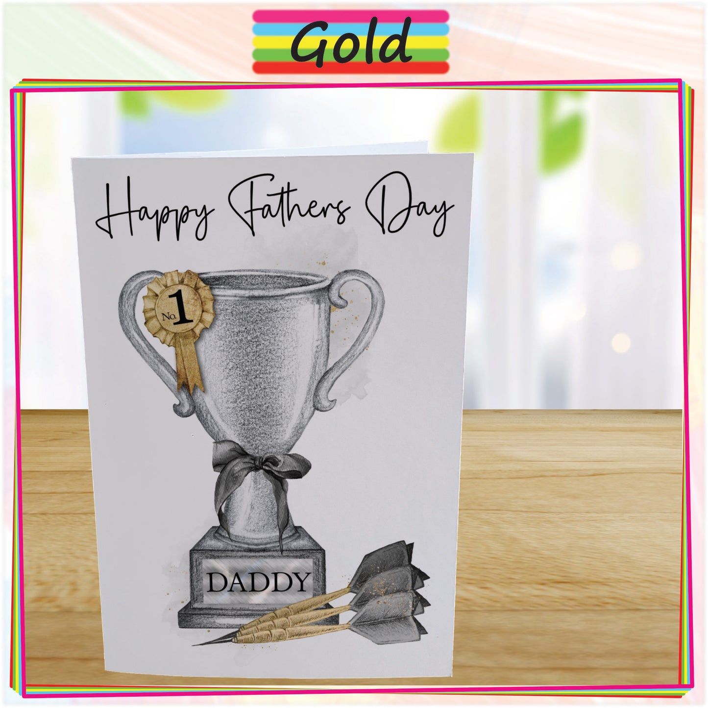 Personalised Fathers Day Card For Darts Fan - Dart Trophy Card for Dad