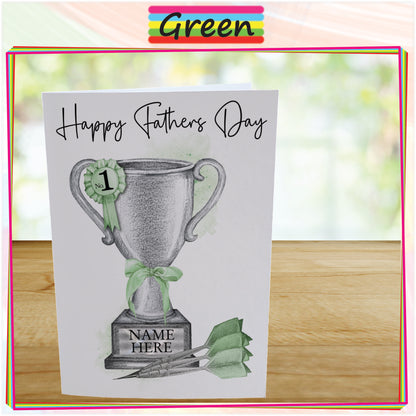 Personalised Fathers Day Card For Darts Fan - Dart Trophy Card for Dad