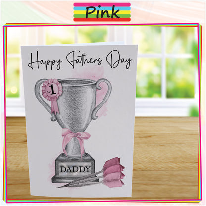 Personalised Fathers Day Card For Darts Fan - Dart Trophy Card for Dad