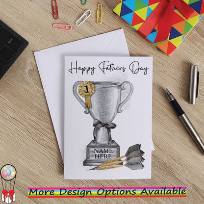 Personalised Fathers Day Card For Darts Fan - Dart Trophy Card for Dad