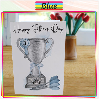 Personalised Fathers Day Card For Darts Fan - Dart Trophy Card for Dad