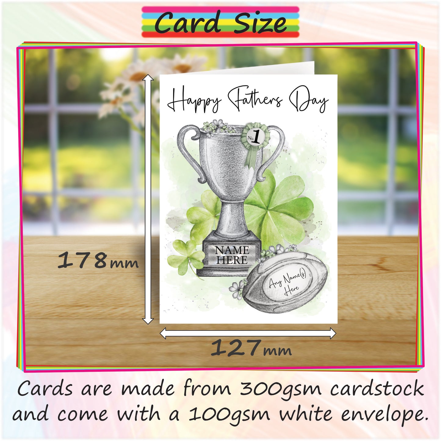 Personalised Fathers Day Card For Irish Rugby Fan - Ireland Rugby Trophy Card