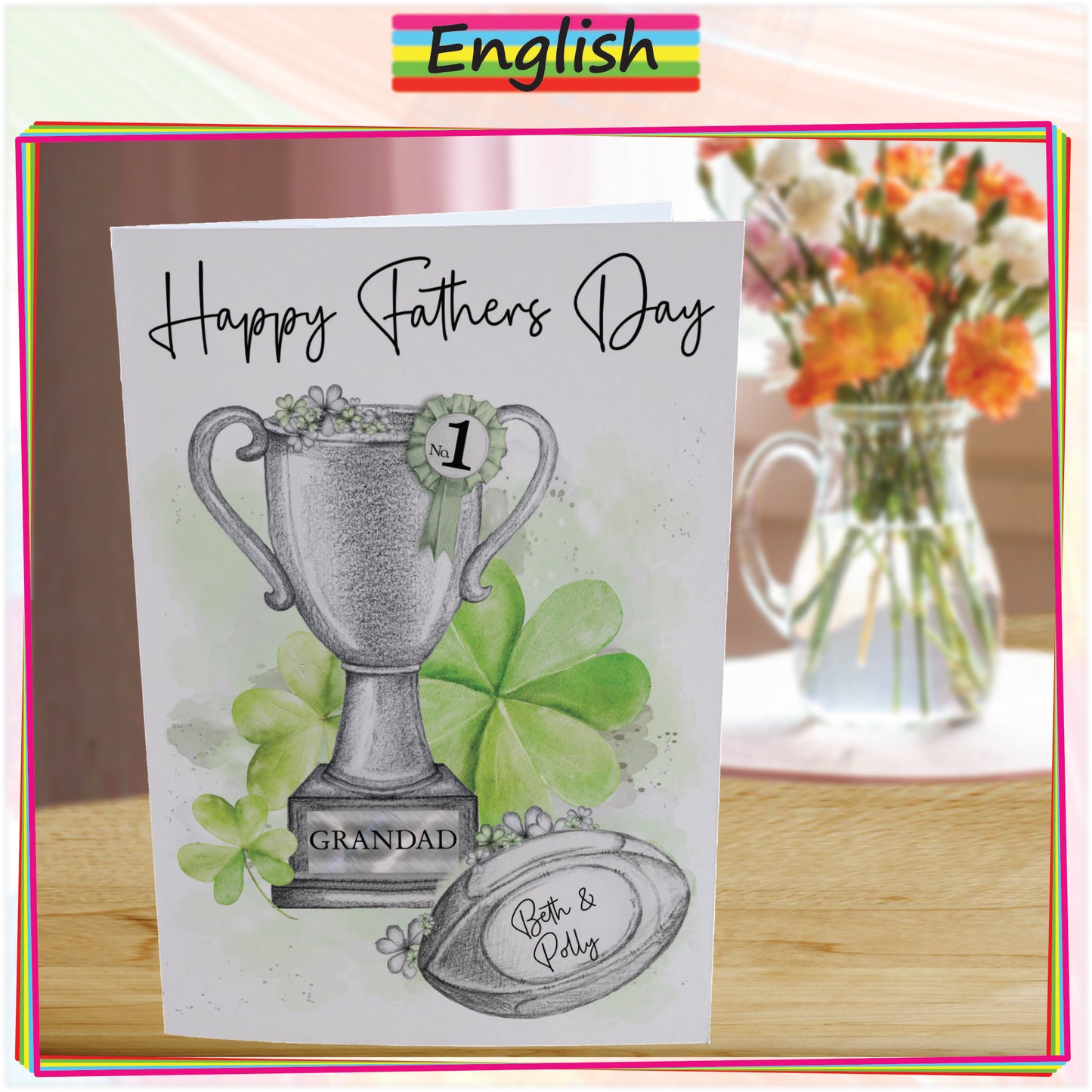 Personalised Fathers Day Card For Irish Rugby Fan - Ireland Rugby Trophy Card