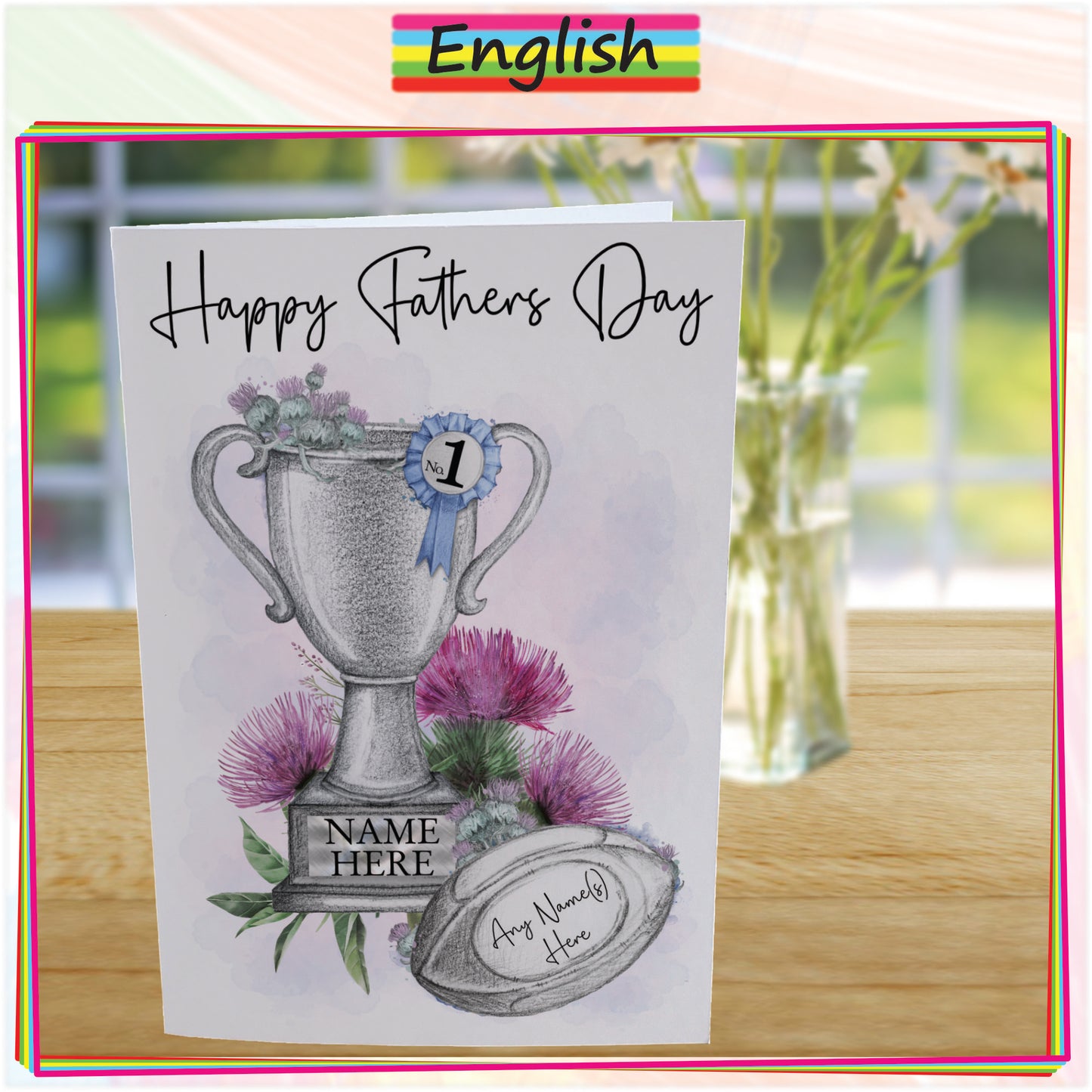 Personalised Fathers Day Card For Scottish Rugby Fan - Scotland Rugby Trophy Card