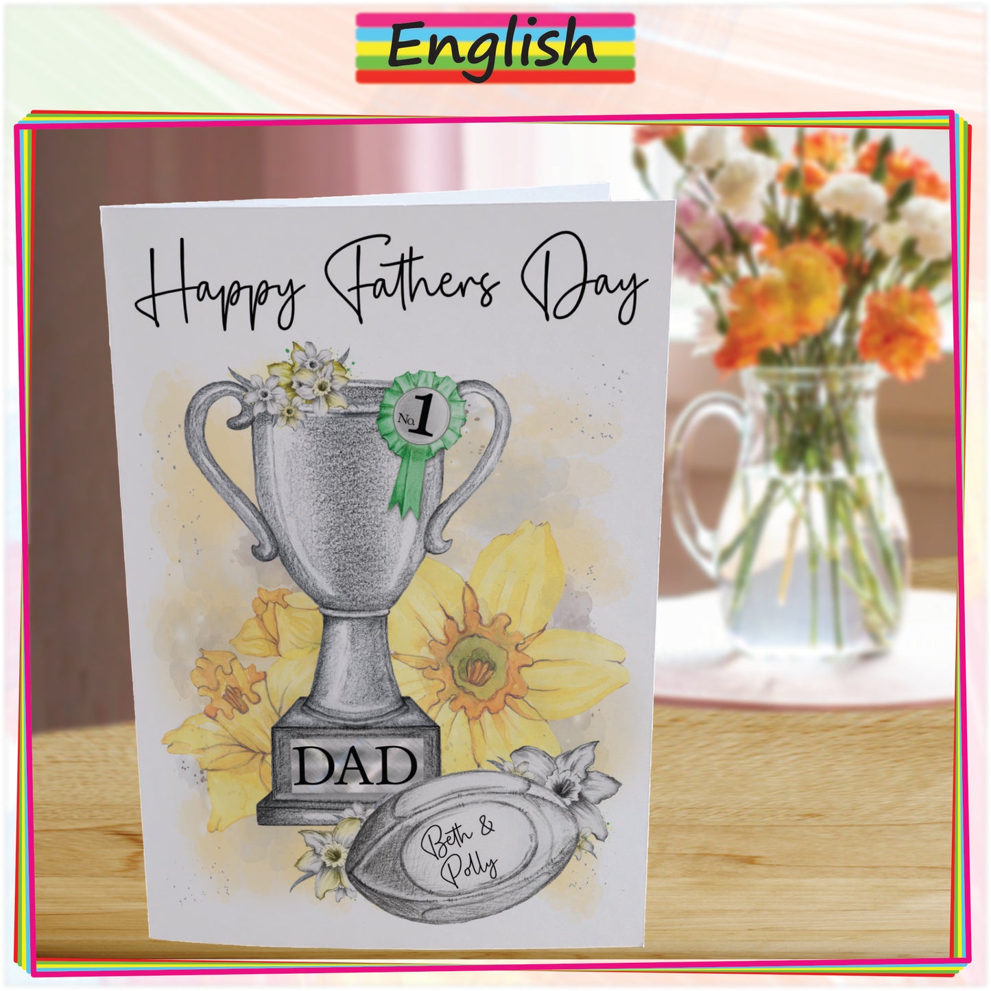 Personalised Fathers Day Card For Welsh Rugby Fan - Wales Rugby Trophy Card