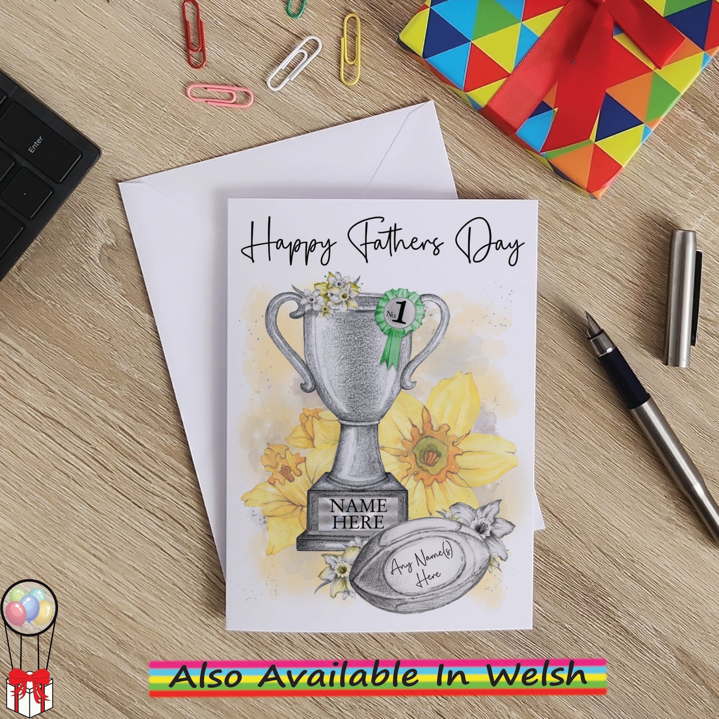 Personalised Fathers Day Card For Welsh Rugby Fan - Wales Rugby Trophy Card