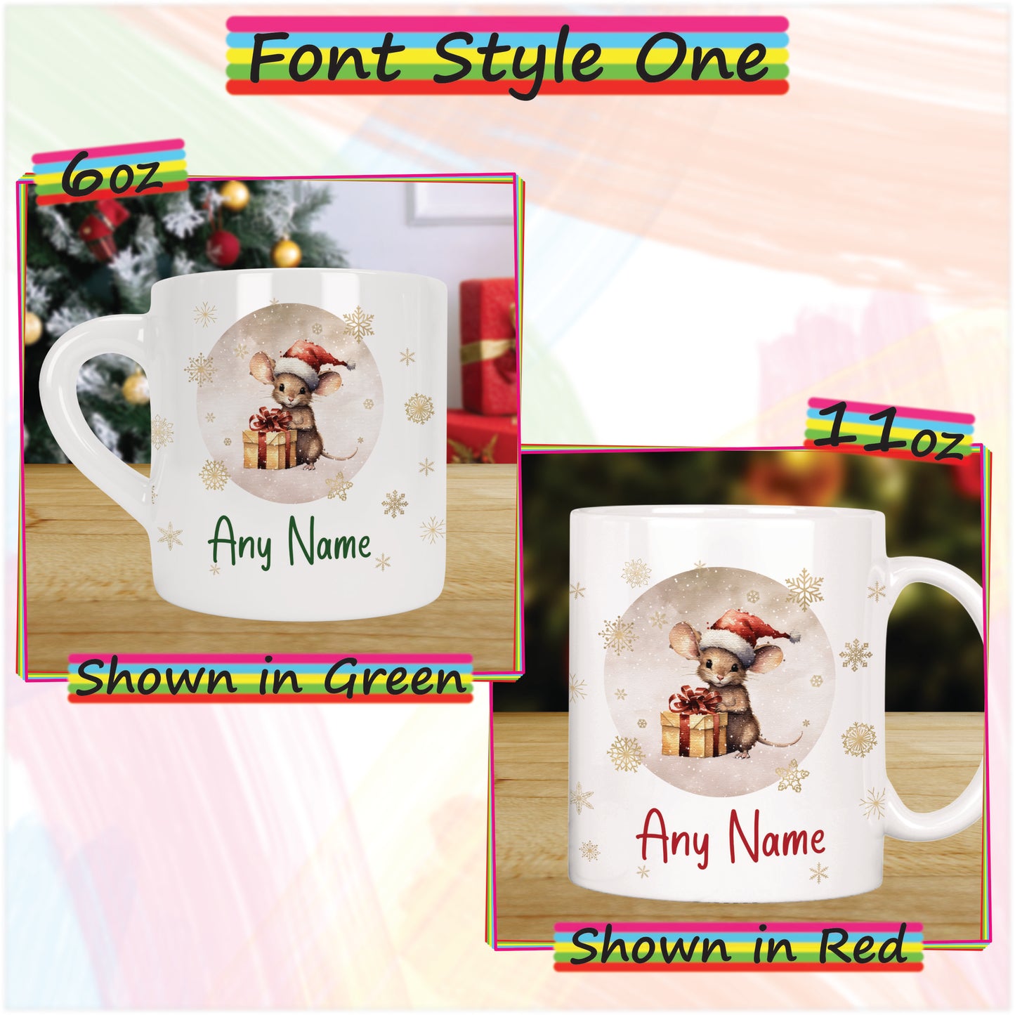 Cute Mouse Personalised Christmas Mug for Kids - Hot Chocolate Mug with Name