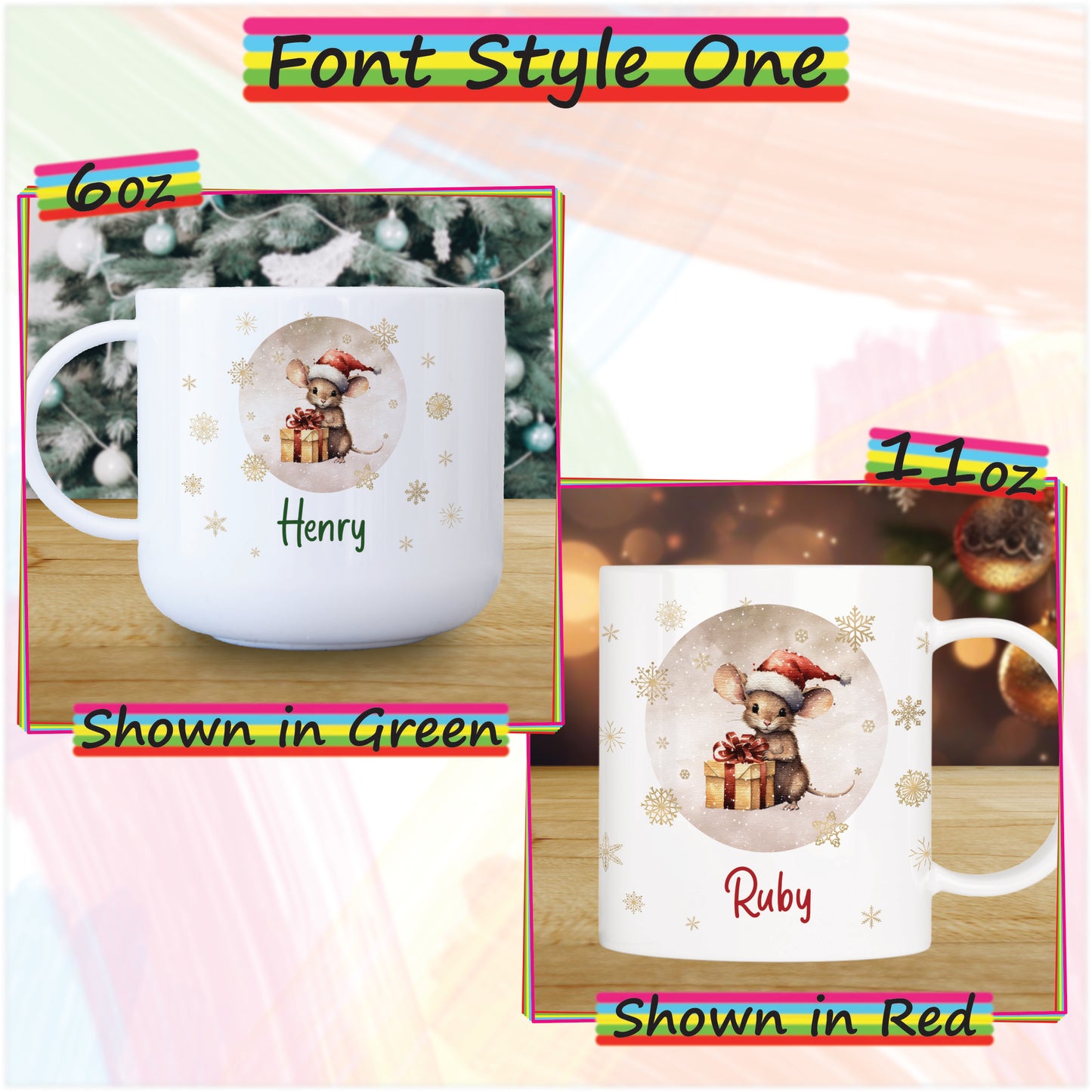 Mouse with Gifts Personalised Unbreakable Christmas Mug for Kids - Hot Chocolate Mug with Name