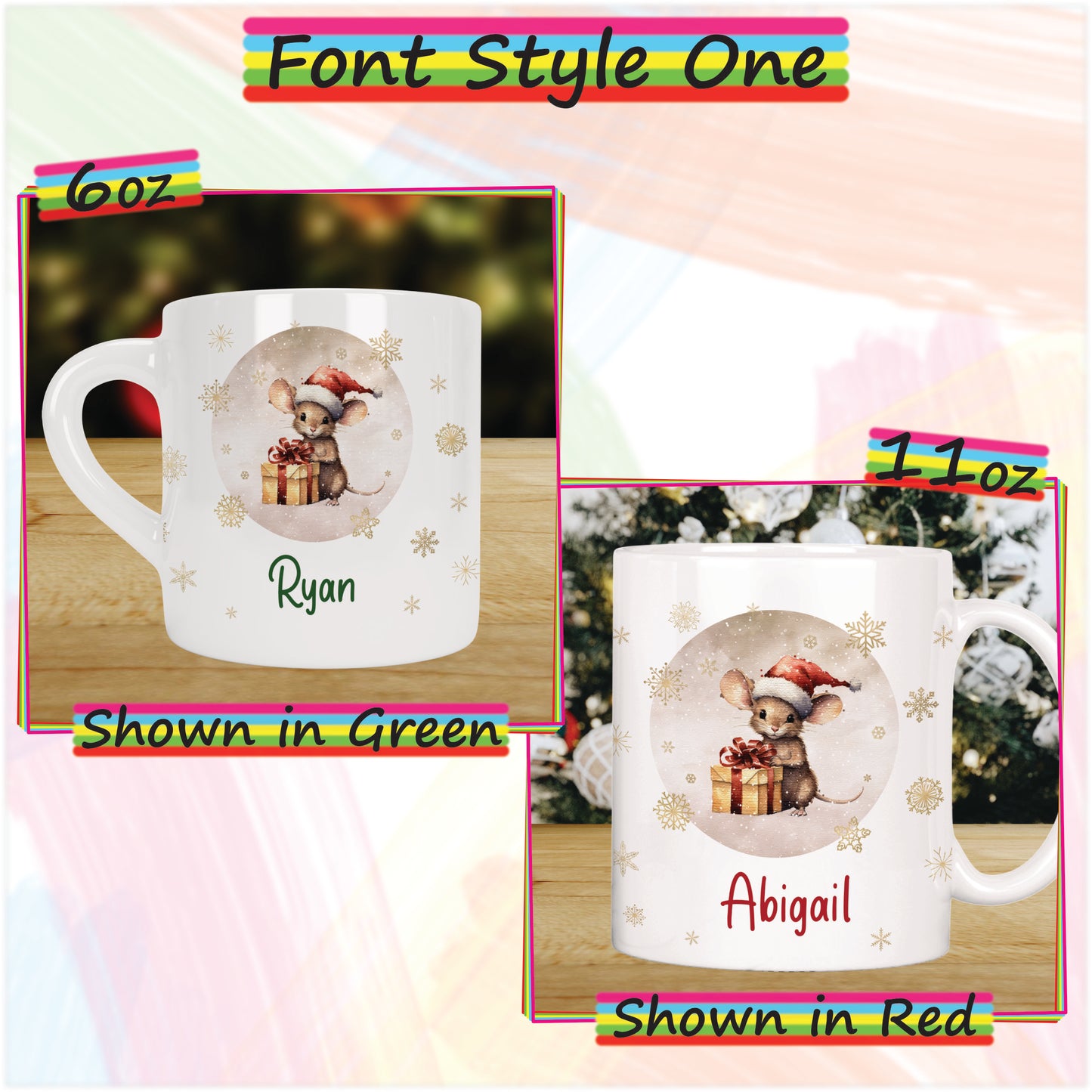 Cute Mouse Personalised Christmas Mug for Kids - Hot Chocolate Mug with Name